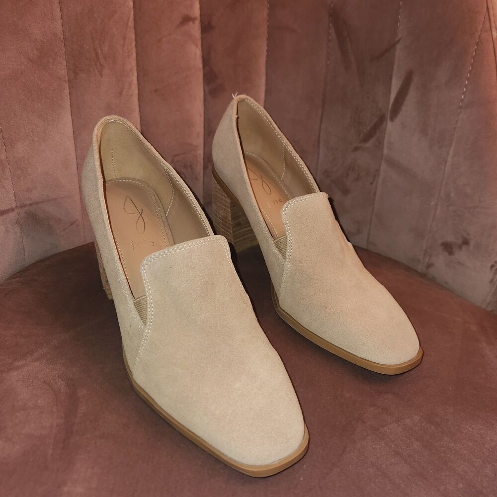 NWT Joie Wevenly Block Heels Women's Sz 9 Taupe Suede Slip On Closed Toe Comfort